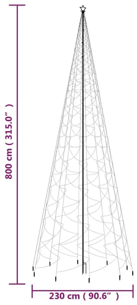 Árvore de Natal com espigão 3000 luzes LED 800 cm branco quente