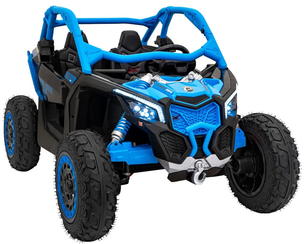 Carro elétrico para Crianças 2 Lugares 24V CAM-AM Buggy Maverick Turbo RR STRONG Motor 320 W, Rodas AR bombeado, assento couro ecológico Azul