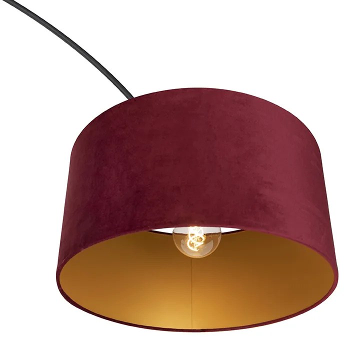 Candeeiro de arco com abajur em veludo preto vermelho com dourado 50 cm - XXL Moderno