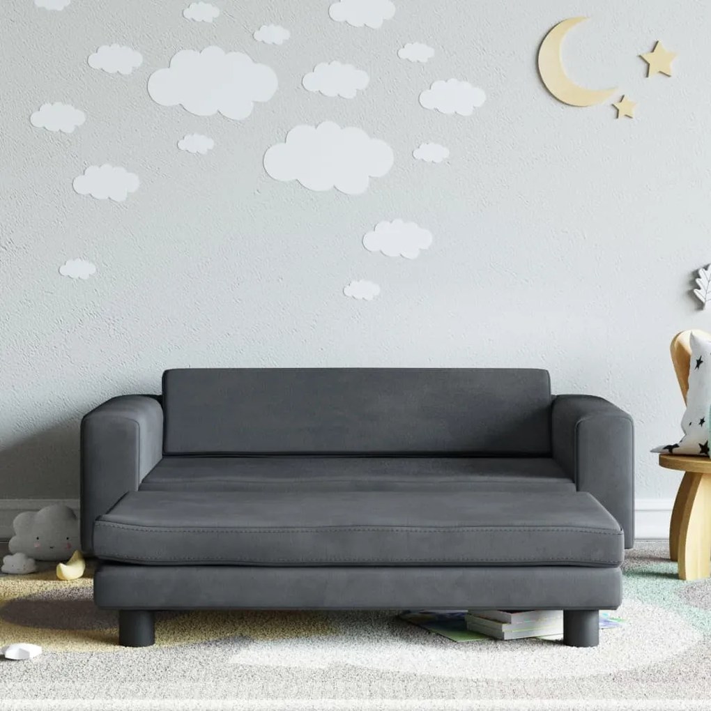 3196409 vidaXL Sofá infantil com apoio de pés 100x50x30 cm veludo cinza-escuro
