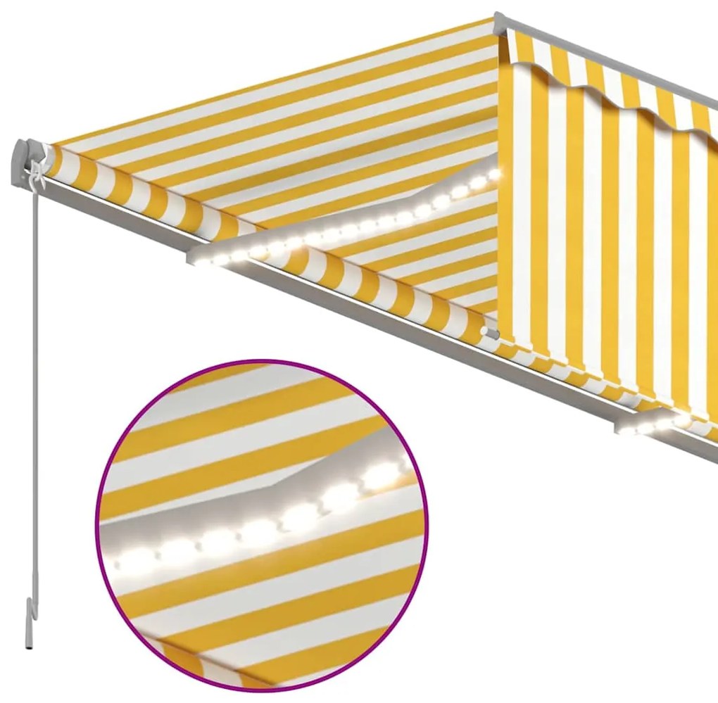 Toldo automático c/ estore/LED/sensor vento 4x3m amarelo/branco