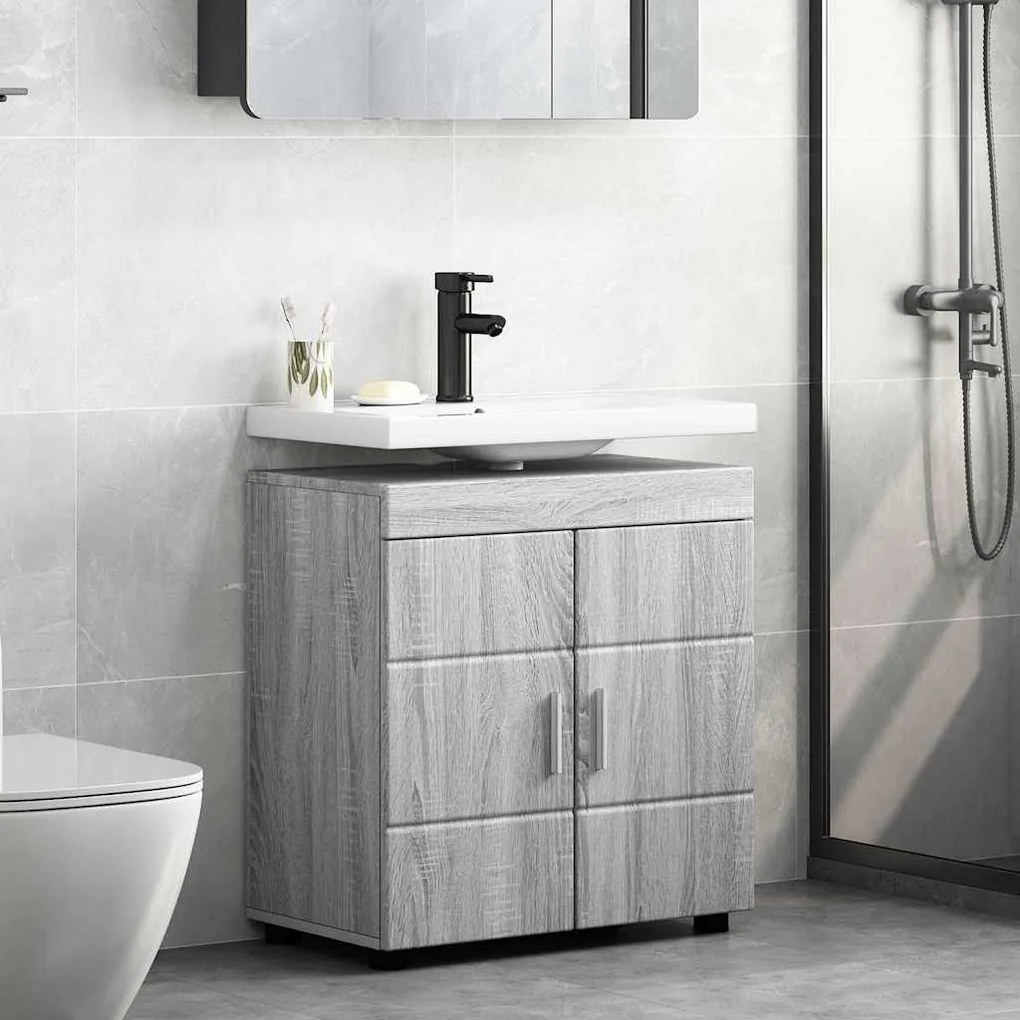 vidaXL Gabinete para lavatório de banheiro com porta Sonoma cinzento