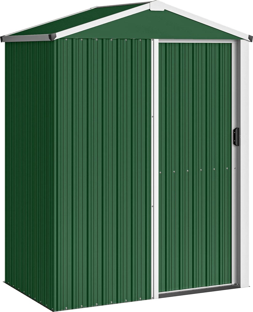 Outsunny Caseta de Jardim em Aço 1,1 m² com Porta Deslizante Trancável, 136x87x179 cm, Verde | Aosom Portugal