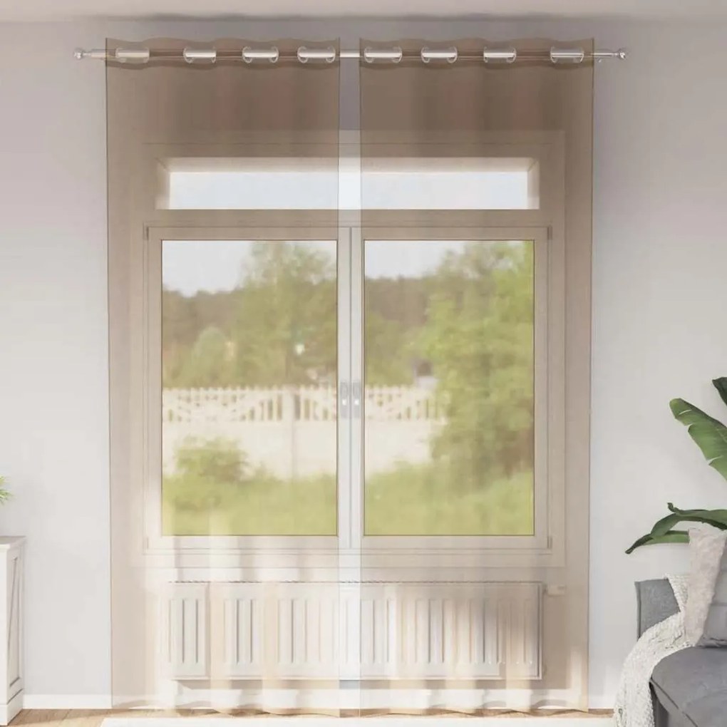 vidaXL Cortinas de voile com ilhós 2 pcs castanho-claro