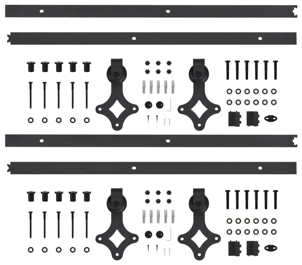 Kits de ferragens para porta deslizante 2 pcs 200 cm aço preto