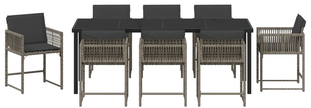 Conjunto de Jantar de 9 Peças com Almofadas Cinza em Rattan Poliéster