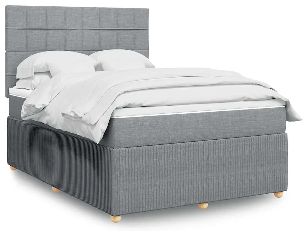 vidaXL Cama com molas/colchão 140x200 cm tecido cinzento-claro