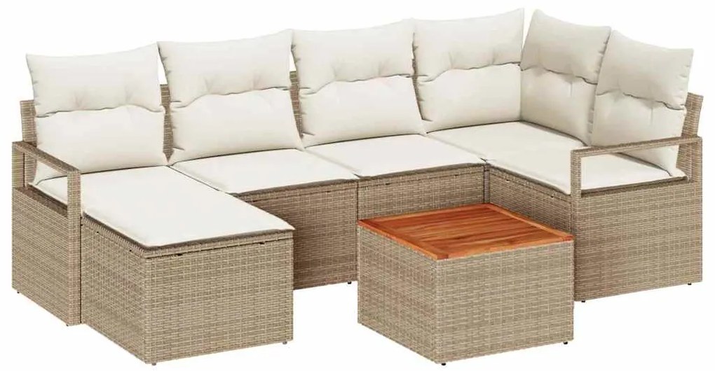 Sofá de Jardim 7 Peças com Almofadas Beige e Creme