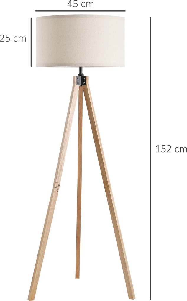 Candeeiro de pé com três pés, 40 W máx., 45 x 45 x 152 cm, madeira de pinho e linho bege