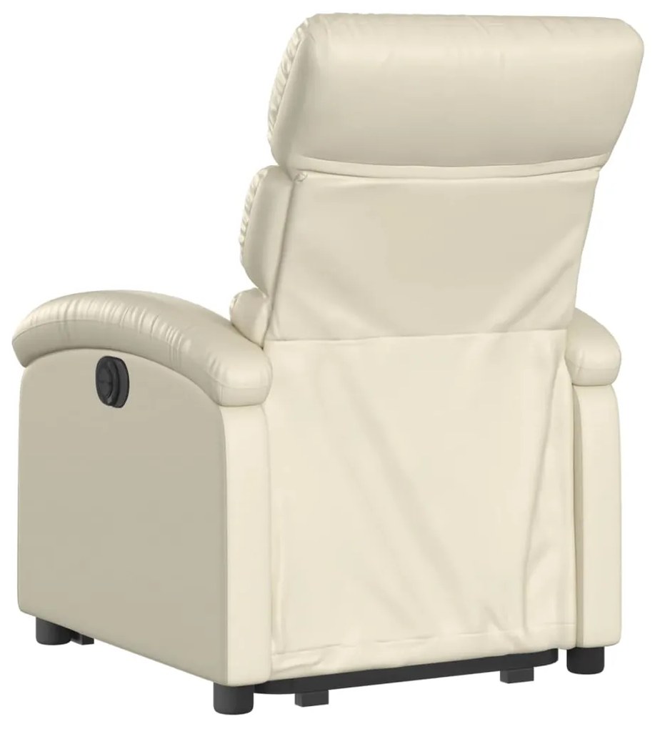 Poltrona reclinável elevatória elétrica couro artificial creme
