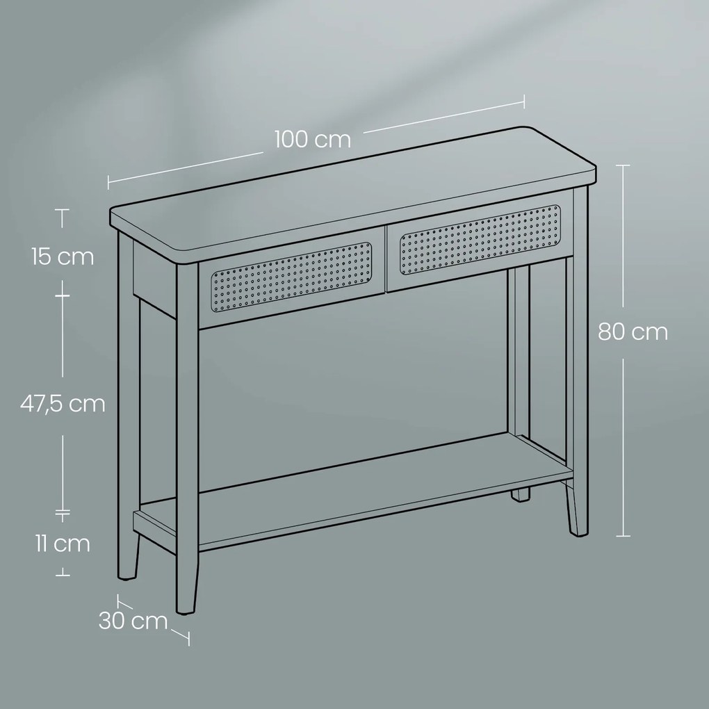 Mesa consola com 2 gavetas estilo boho 30 x 80 x 100 cm Bege