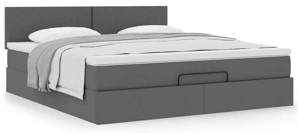 Estrutura de cama otomana com colchão tecido cinzento escuro