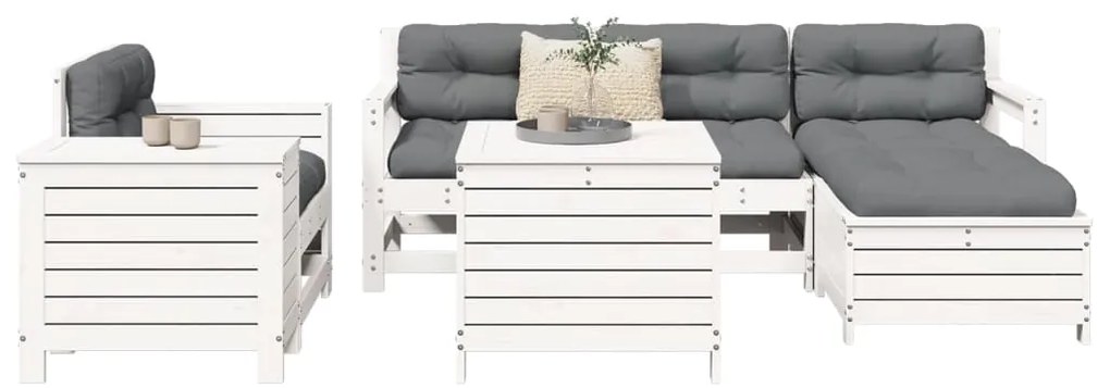 7 pcs conjunto de sofás para jardim pinho maciço branco