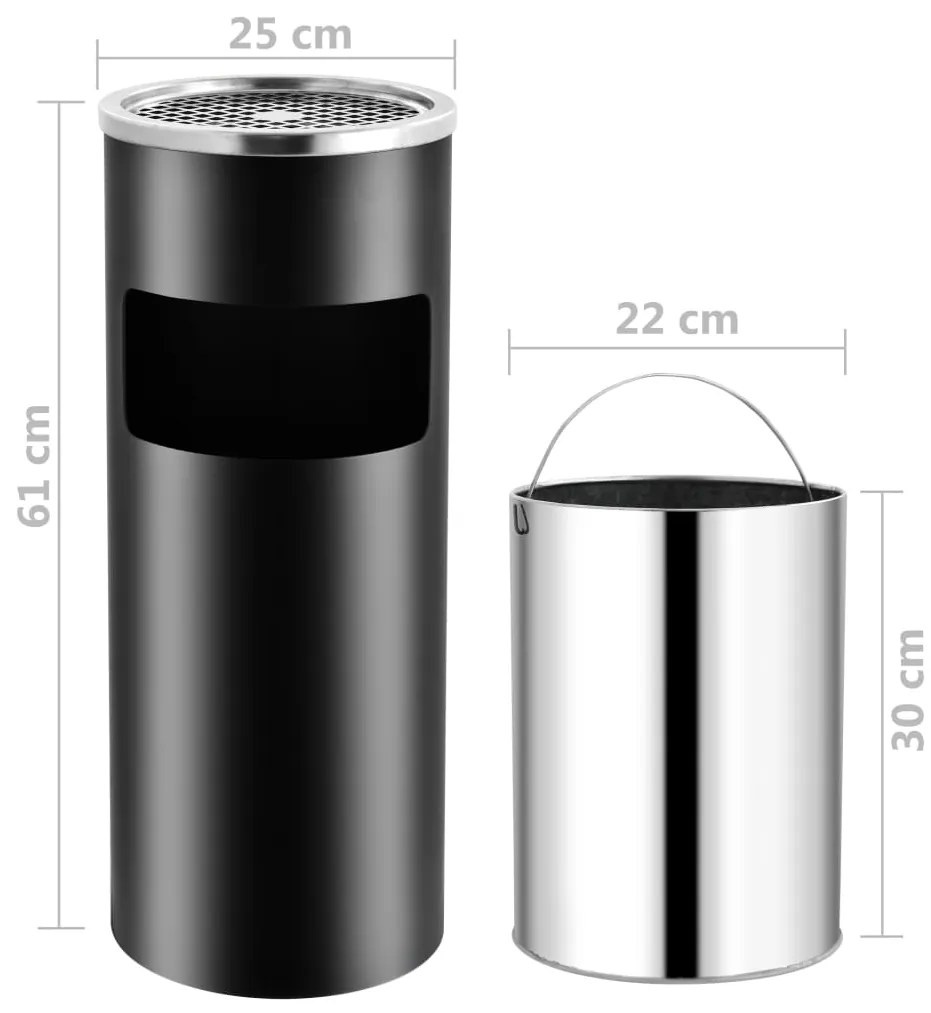 Caixote do lixo com cinzeiro para hotel 30 L aço preto