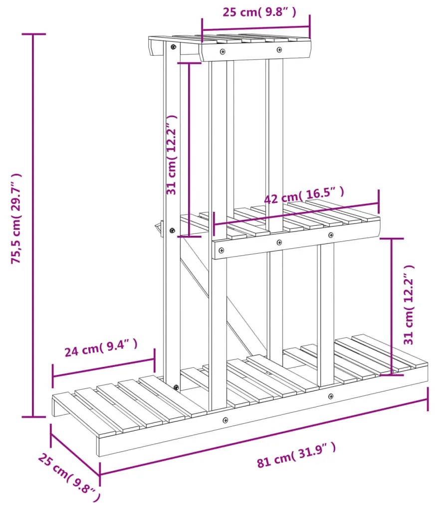 Suporte de plantas 81x25x75,5 cm madeira de abeto maciça