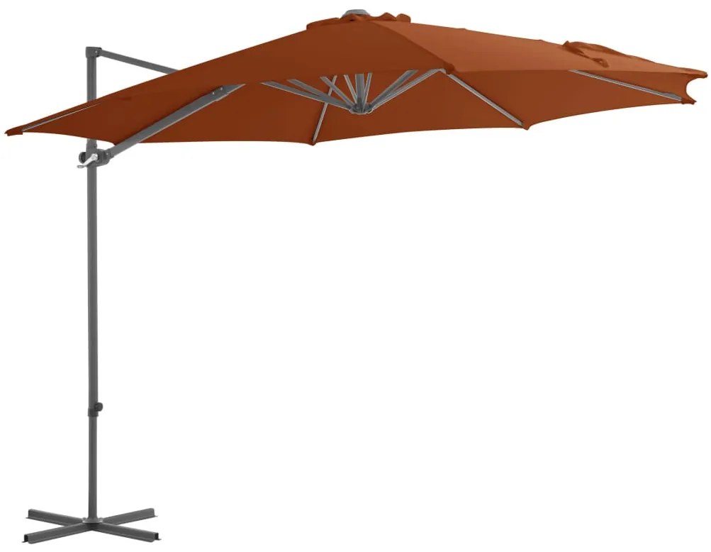 Guarda-sol de jardim cantilever c/ poste aço 300 cm terracotta