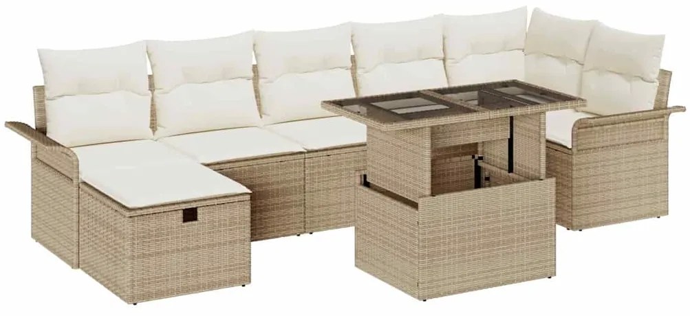 Conjunto de Sofá de Jardim de 8 Peças com Almofadas Bege Rattan Políme