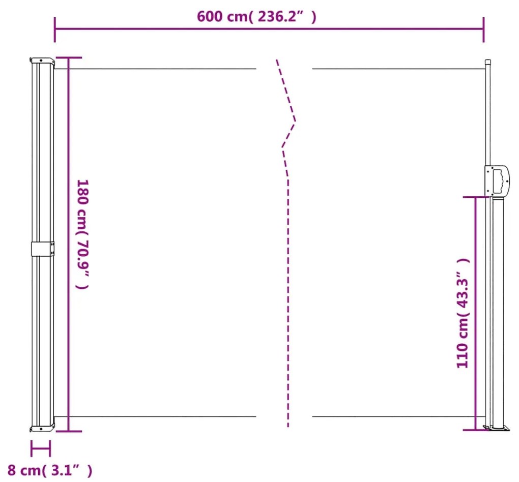 Toldo lateral retrátil 180x600 cm vermelho