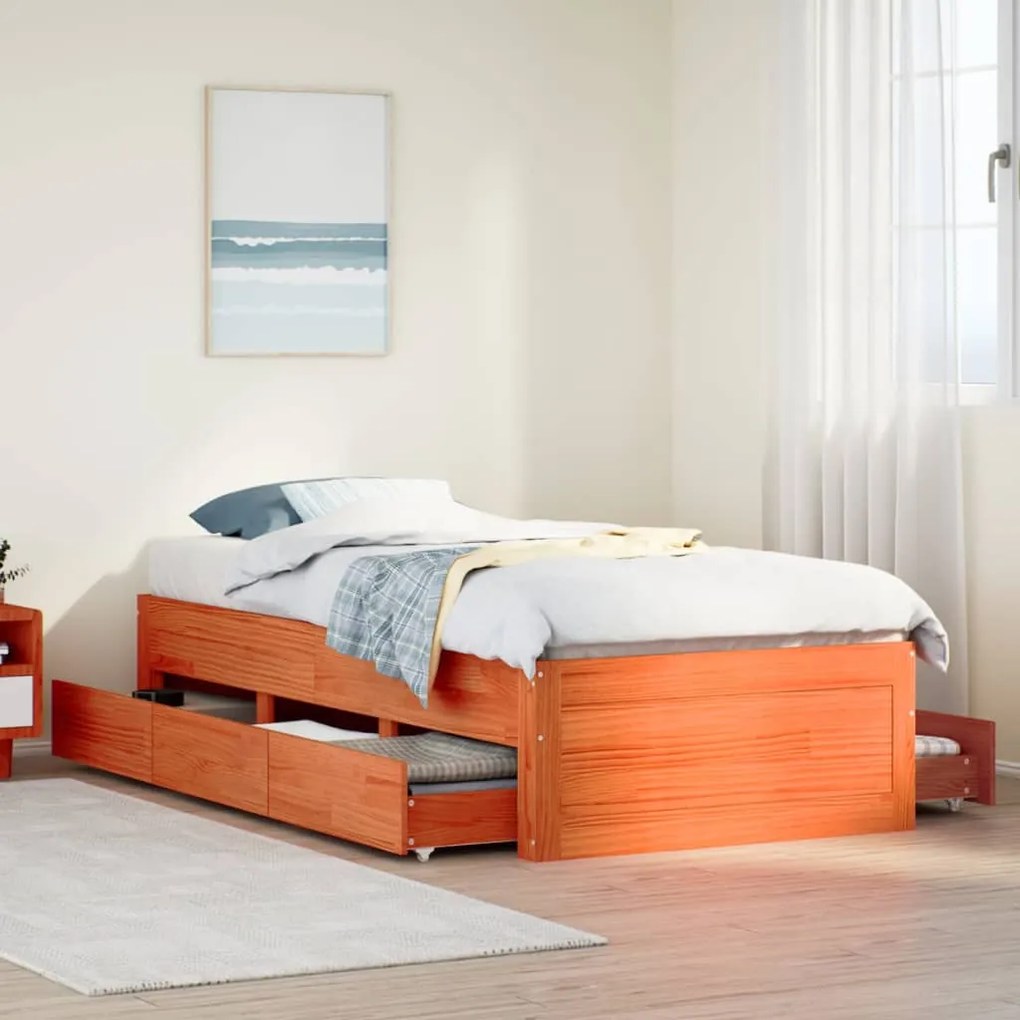 vidaXL Cama sem colchão com gavetas madeira pinho maciça castanho-mel