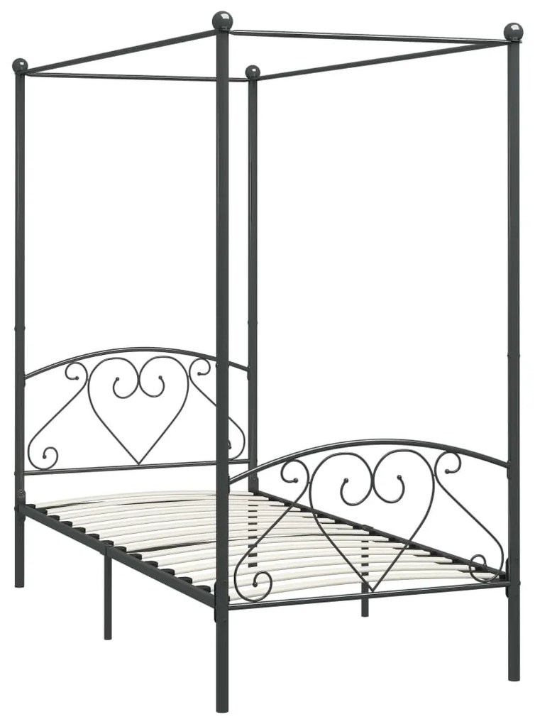 Estrutura de cama com dossel 100x200 cm metal cinzento