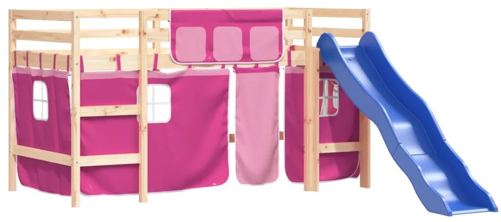 Cama alta p/ criança c/ cortinas 80x200 cm pinho maciço rosa