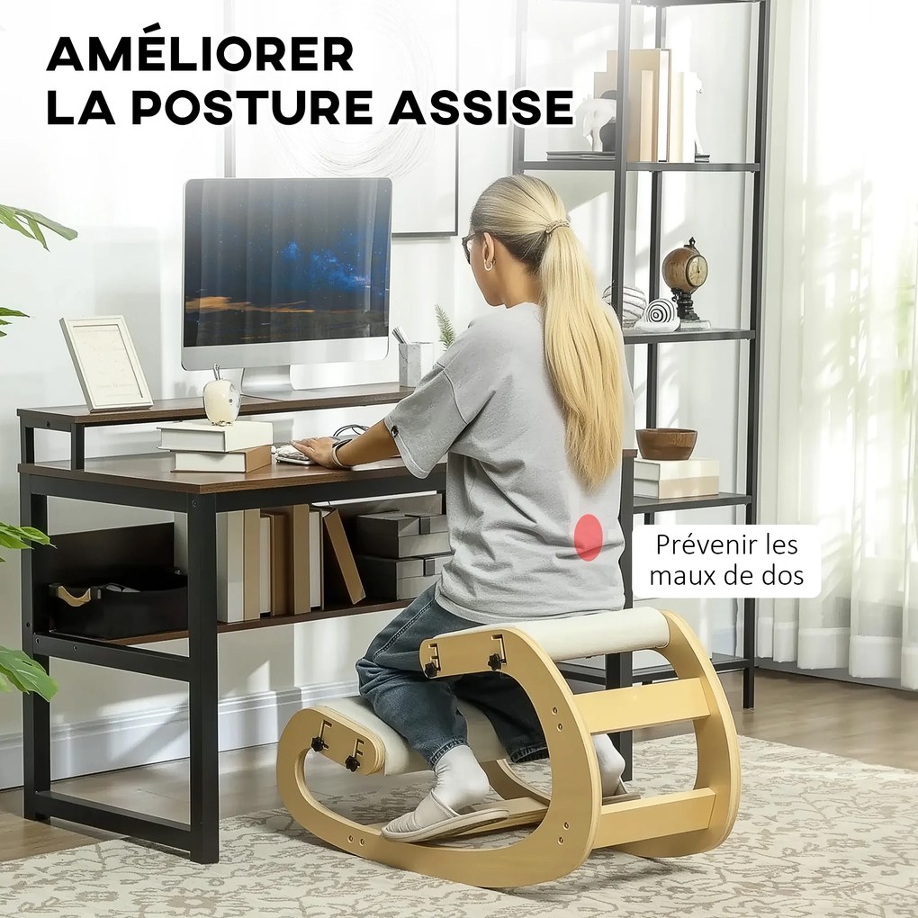 Cadeira de joelhos, cadeira ergonómica em madeira com função de balanço, cadeira de joelhos ajustável para escritório em casa