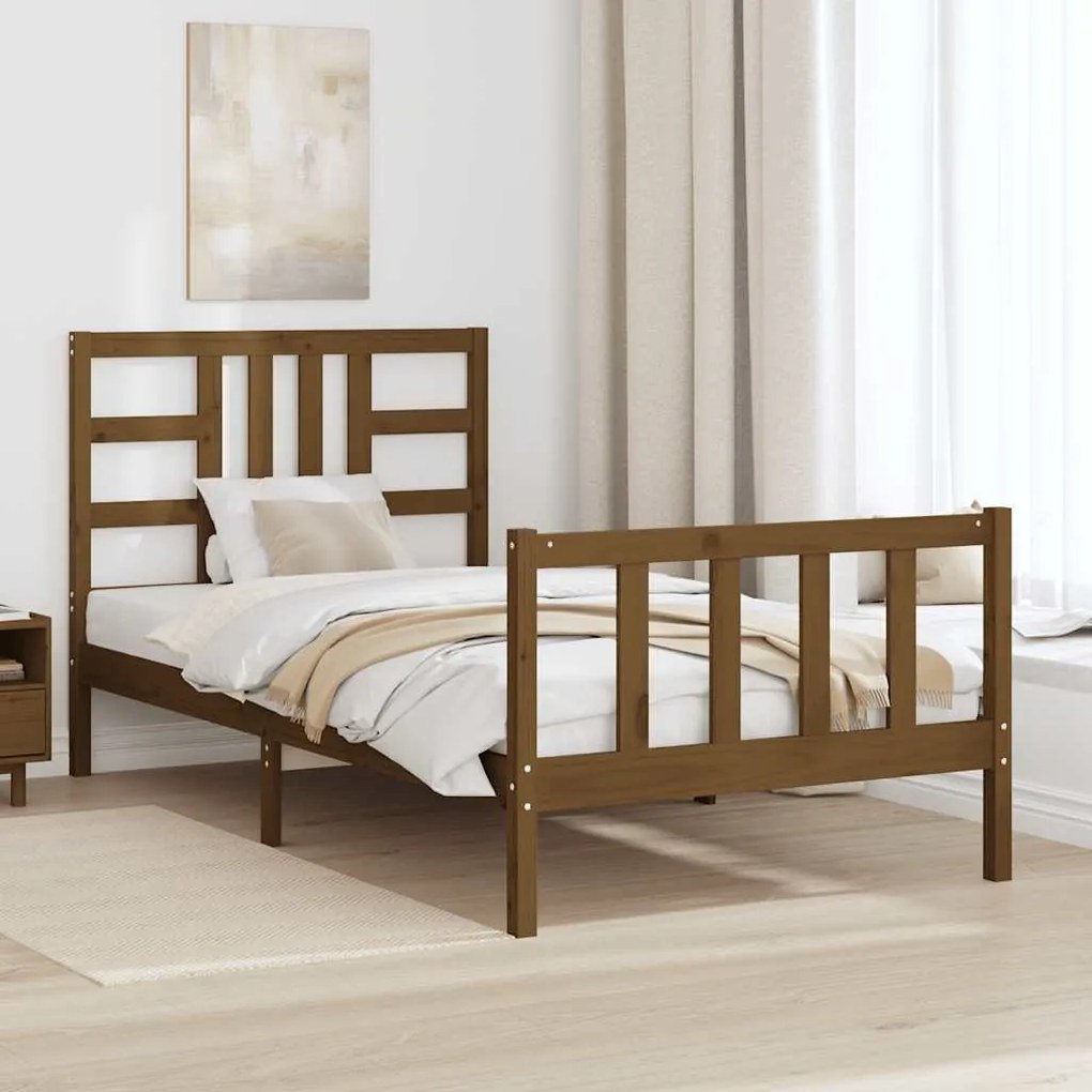 Estrutura cama cabeceira 100x200cm madeira maciça castanho-mel