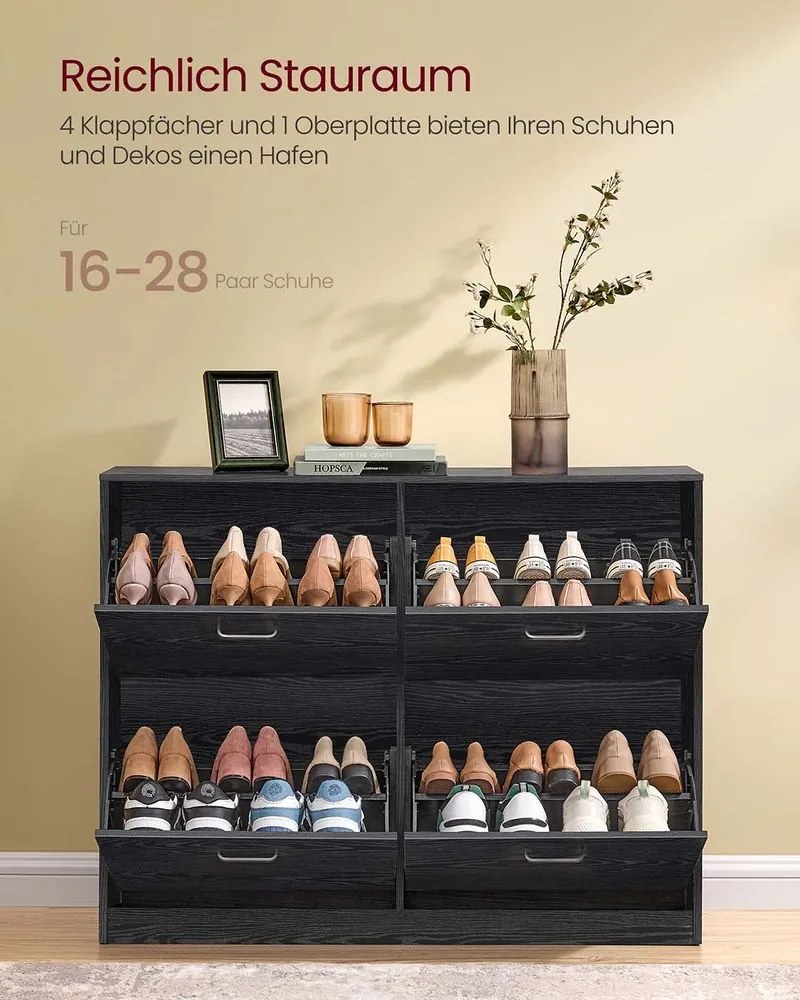 Armário para sapatos  24 x 105,5 x 82,7 cm  com 4 portas e divisória ajustável em preto