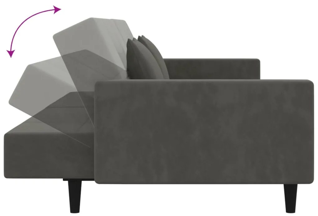 Sofá-cama 2 lugares com duas almofadas veludo cinzento-escuro