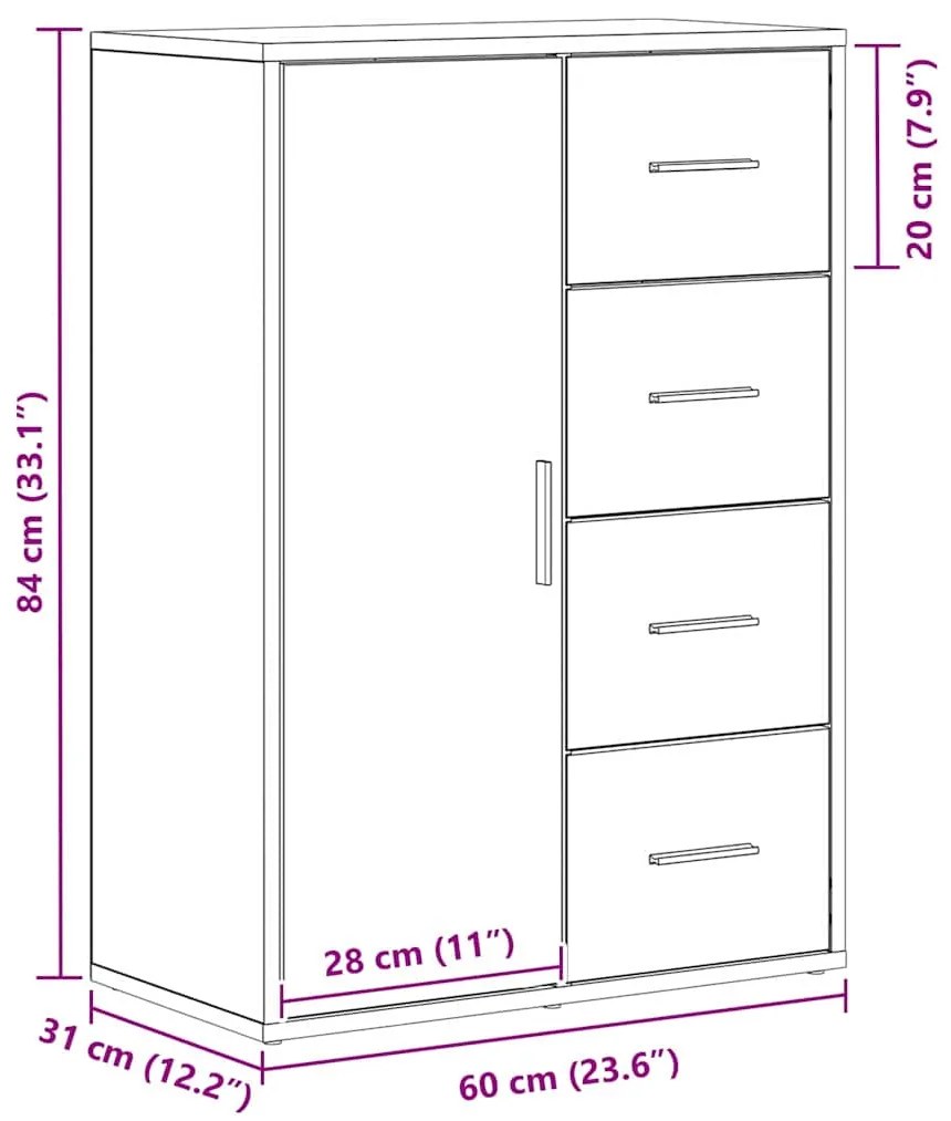 Sideboard vidaXL Artisan Carvalho 60x31x84 cm Madeira de engenharia