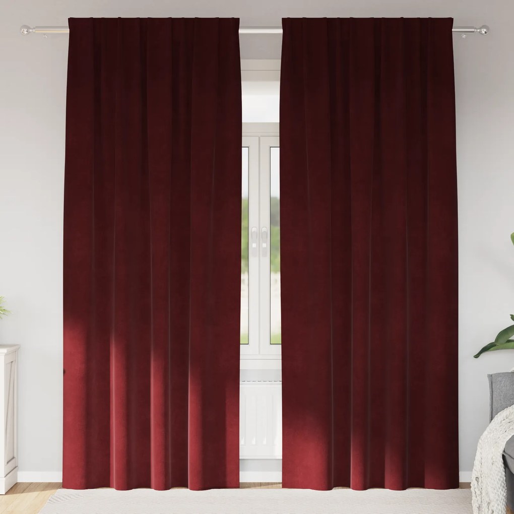 Cortinas Blackout vidaXL com fita superior 2 pcs Vermelho Vinho Veludo