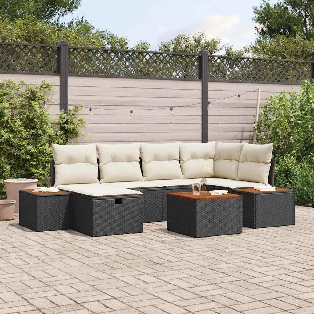 vidaXL Conjunto de Sofá de Jardim com almofada 7 pcs Preto vime PE