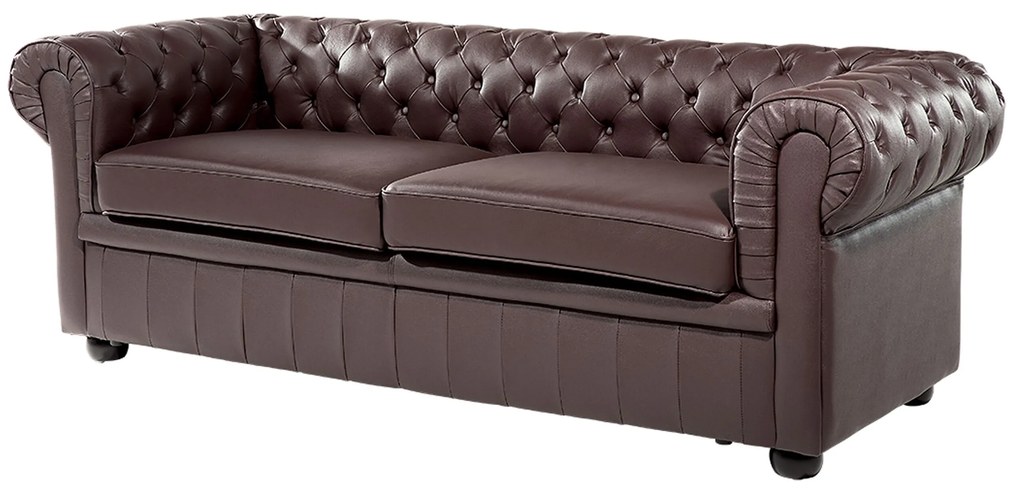 Sofá de 3 lugares em pele castanha CHESTERFIELD Beliani