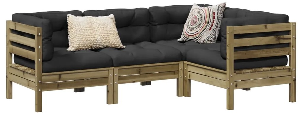 4 pcs conjunto sofás p/ jardim com almofadões pinho impregnado