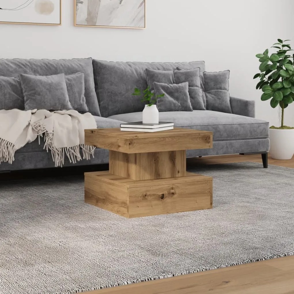 Mesa de centro com luzes LED 50x50x40 cm carvalho artisiano