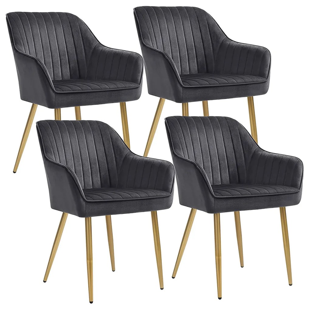 Cadeira de Jantar SONGMICS, Poltrona Estofada com Braços, Pernas de Metal, Capa de Veludo, Sala de Estudo, Quarto, Cinza e Dourado LDC077G01