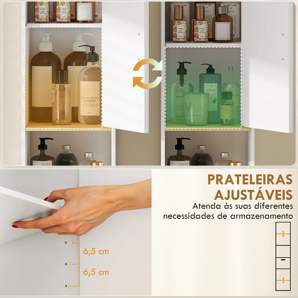 Coluna Estreita para Casa de Banho com Prateleiras Ajustáveis Gaveta e Compartimento Aberto 31,5x29,7x171,5 cm Branco