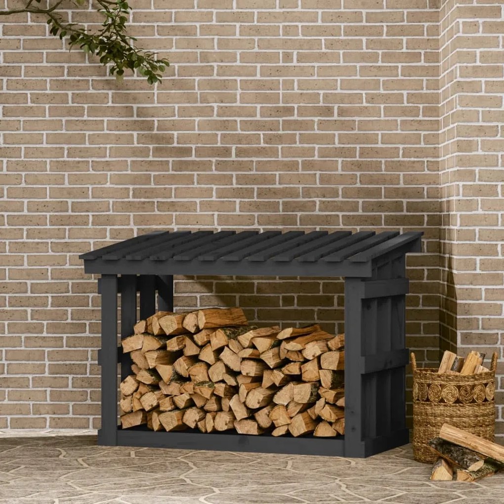 vidaXL Suporte para lenha 108x64,5x77 cm pinho maciço cinzento