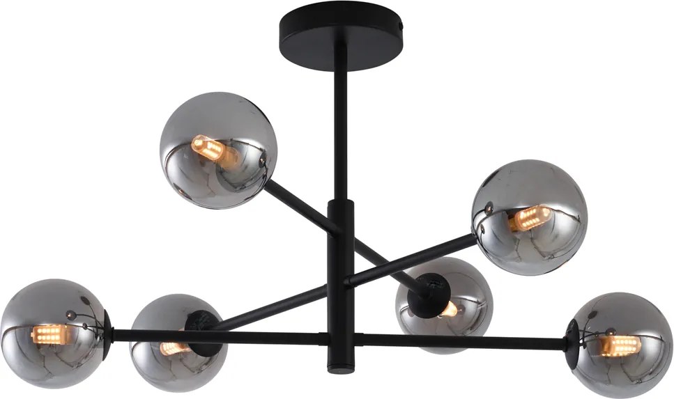 Plafond moderno preto com vidro fumado 6 luzes - Ryan