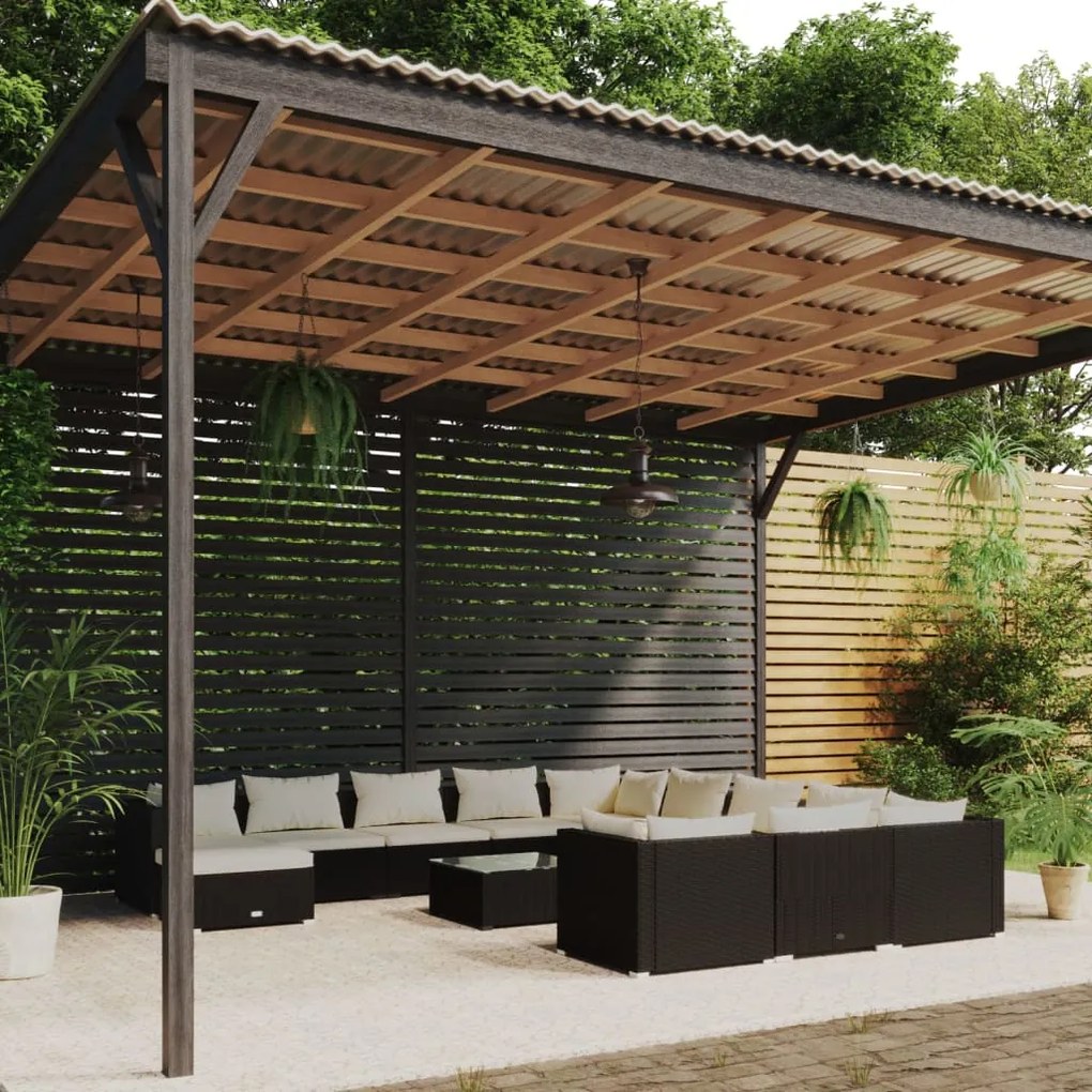 vidaXL 13 pcs conjunto lounge de jardim c/ almofadões vime PE preto