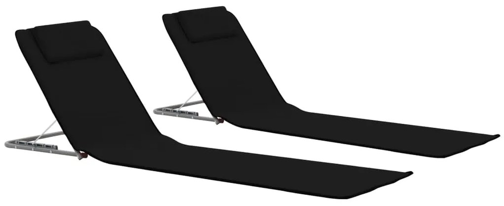 44328 vidaXL Colchões de praia dobráveis 2 pcs aço e tecido preto