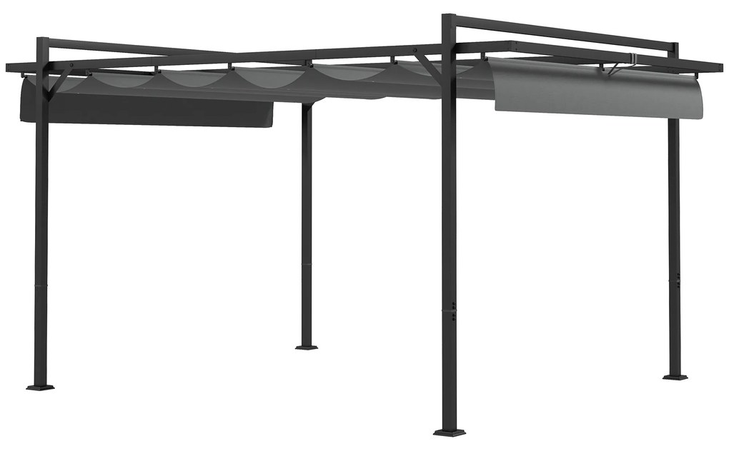 Outsunny Pérgola 3x4 Pérgola de Jardim com Teto Retrátil de Poliéster e 12 Orifícios de Drenagem Cinza