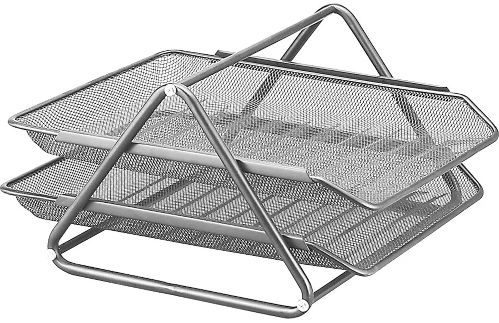 Tabuleiros de Secretária Q-Connect em Rede Metálica, Cor Cinza 300x185x350mm Conjunto 2