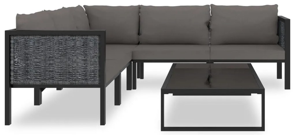 6 pcs conjunto lounge de jardim c/ almofadões vime PE antracite