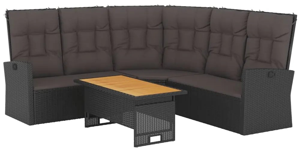 2 pcs conjunto lounge de jardim c/ almofadões vime PE preto