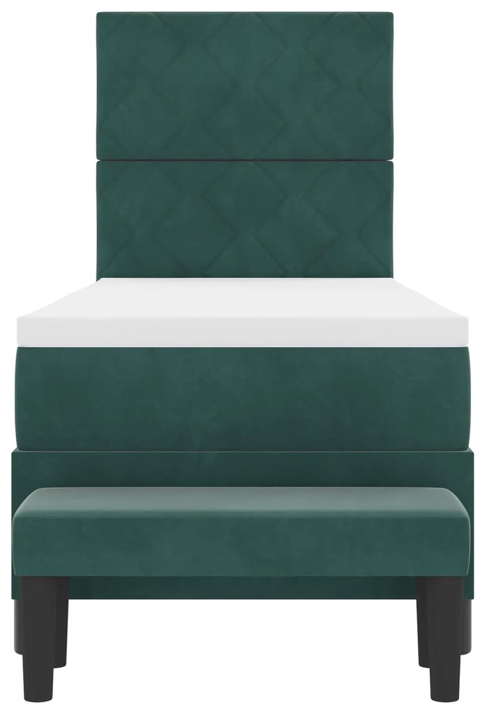 Cama Box Spring com Colchão &amp; Banco Verde Escuro 80x200 cm Veludo