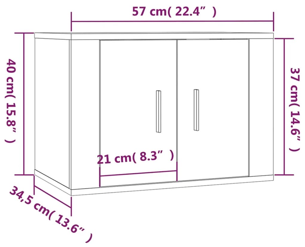 Móveis de TV de parede 2 pcs 57x34,5x40 cm branco brilhante