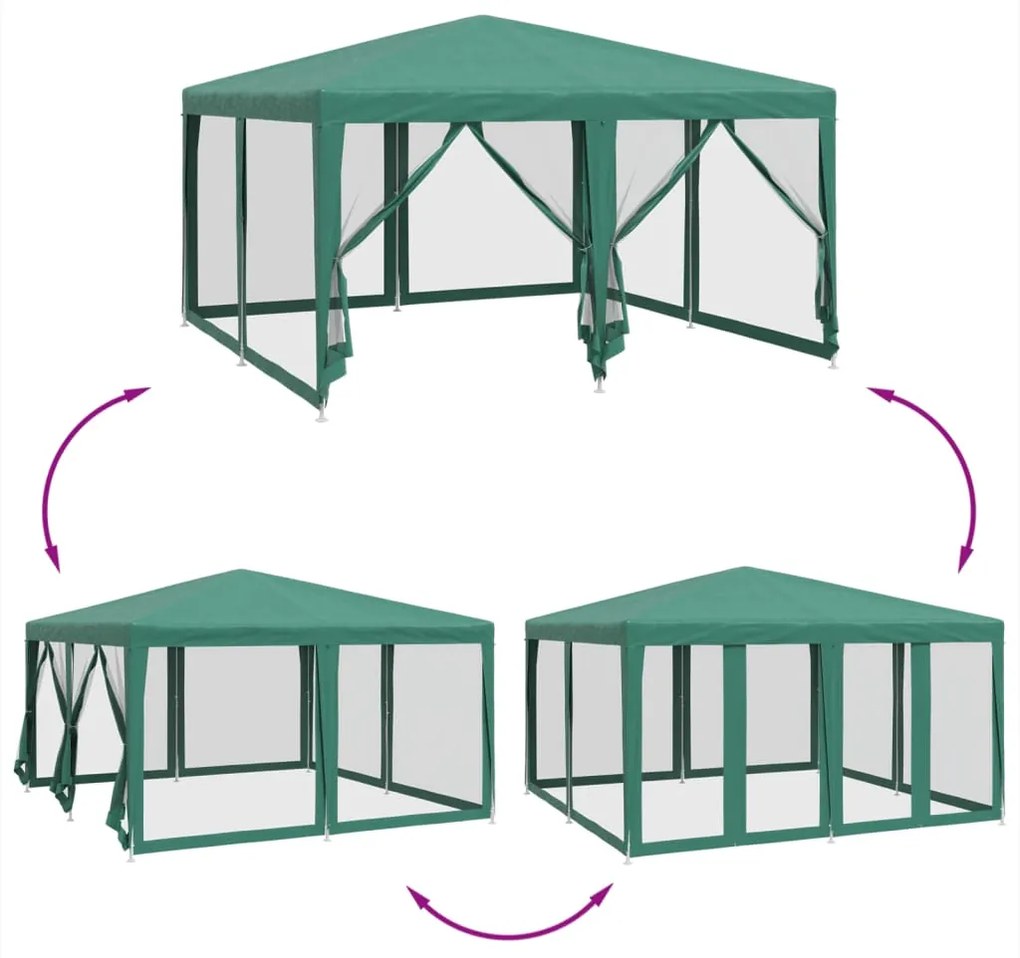 Tenda p/ festas c/ 8 paredes laterais em rede 4x4 m PEAD verde