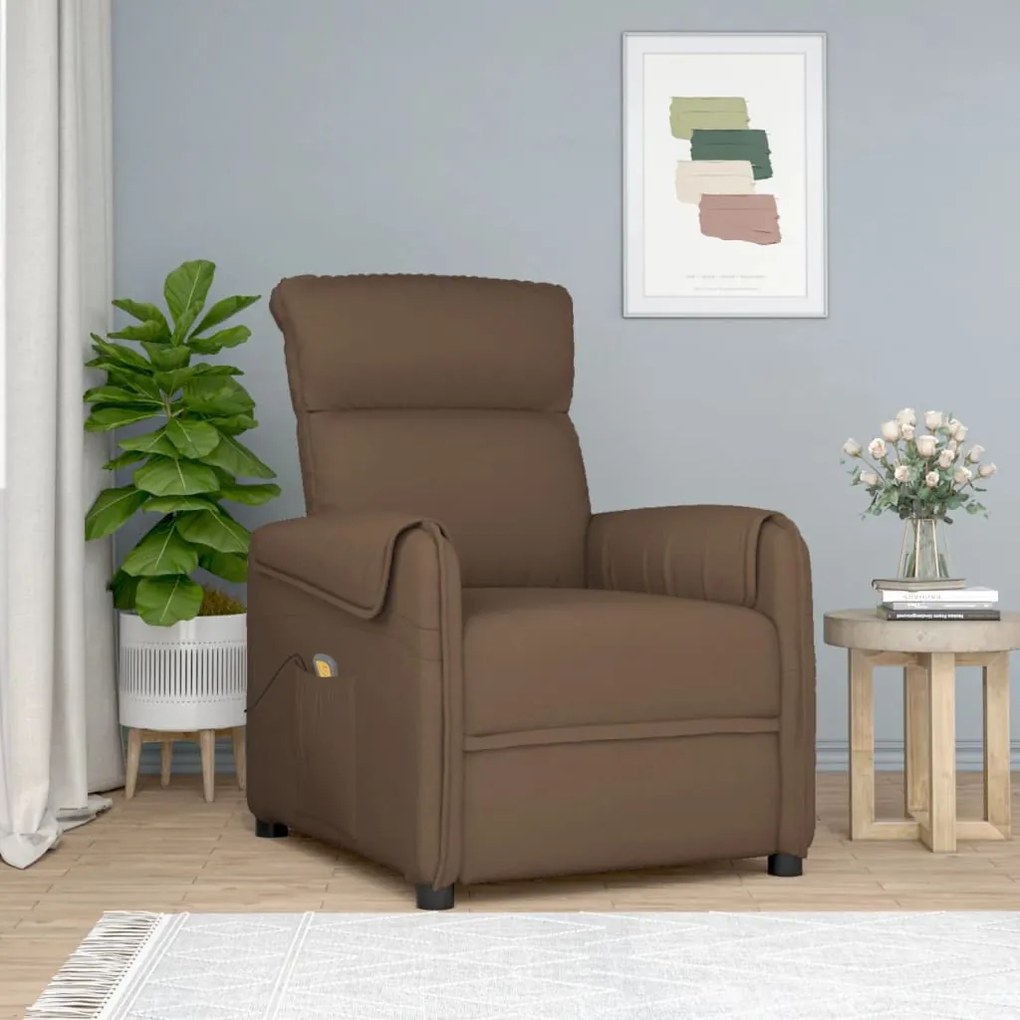 vidaXL Poltrona de massagens reclinável tecido castanho