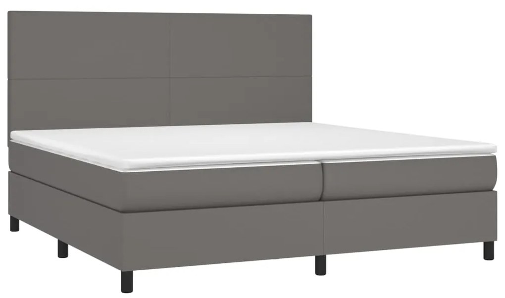 Cama com molas/colchão 200x200 cm couro artificial cinzento